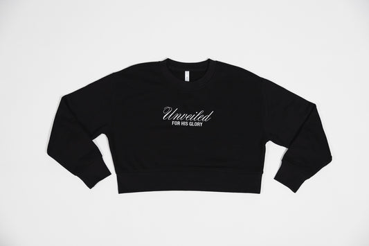 Womens Black Unveiled Crop Crewneck